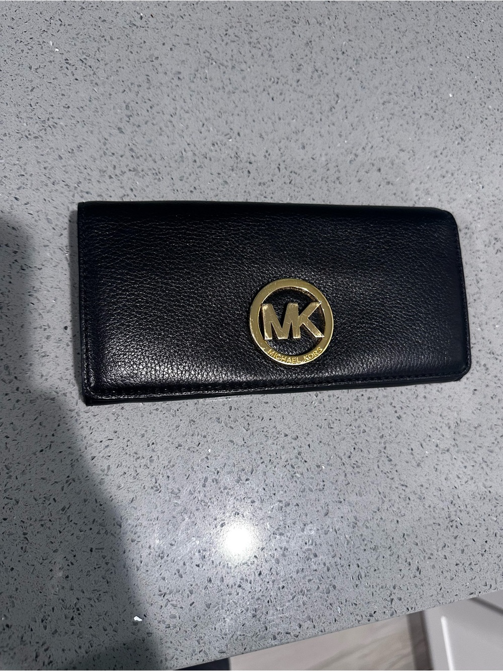 Michael Kors Black Leather Continental Wallet – Gold Logo